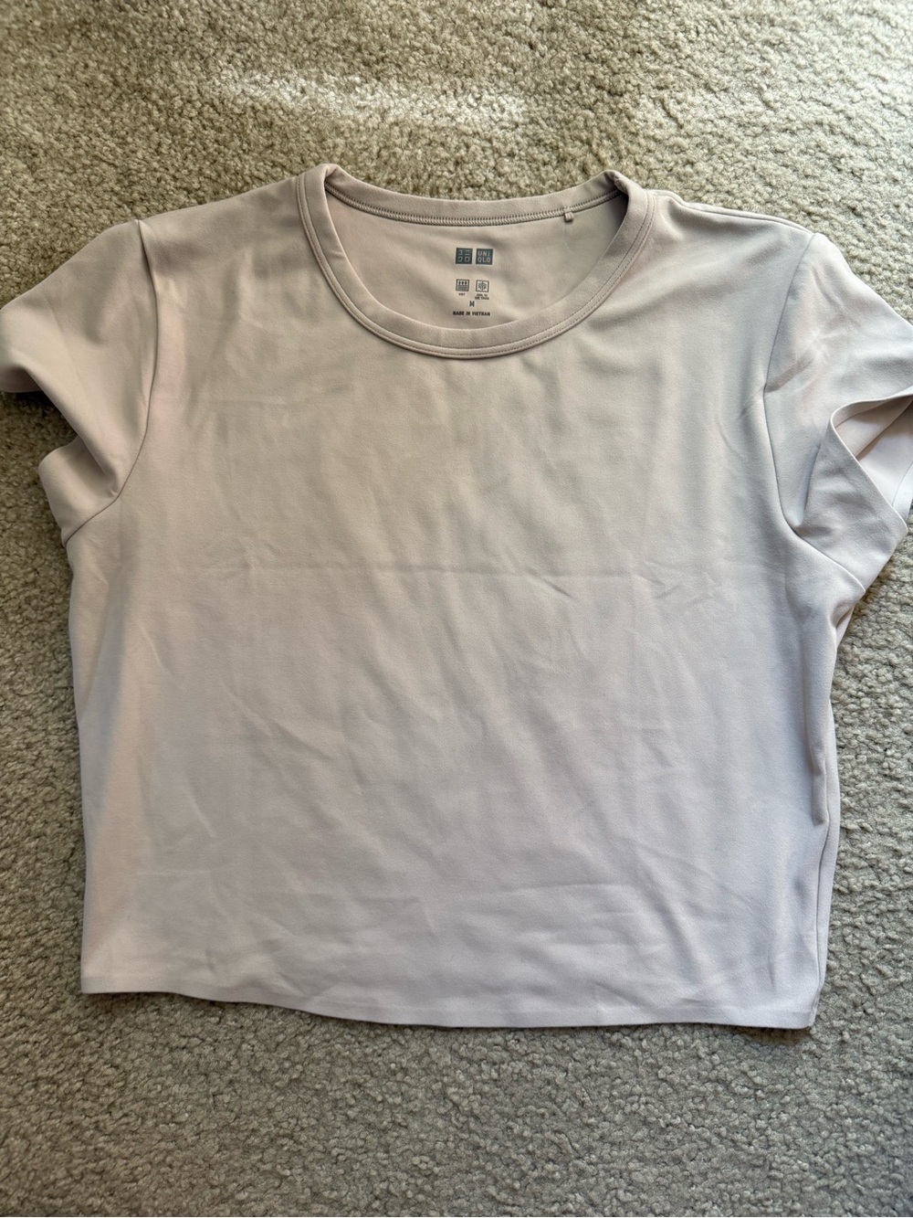 UNIQLO Women's Ultra Stretch AIRism Cropped T-Shirt Sz M Brown Beige Tee Top